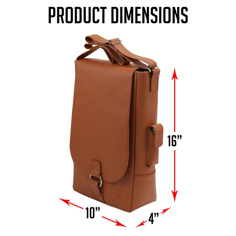 Primeware Vino2 Two Bottles Saddle Leather Wine Tote Messenger Carrier (Brown) - Image 2